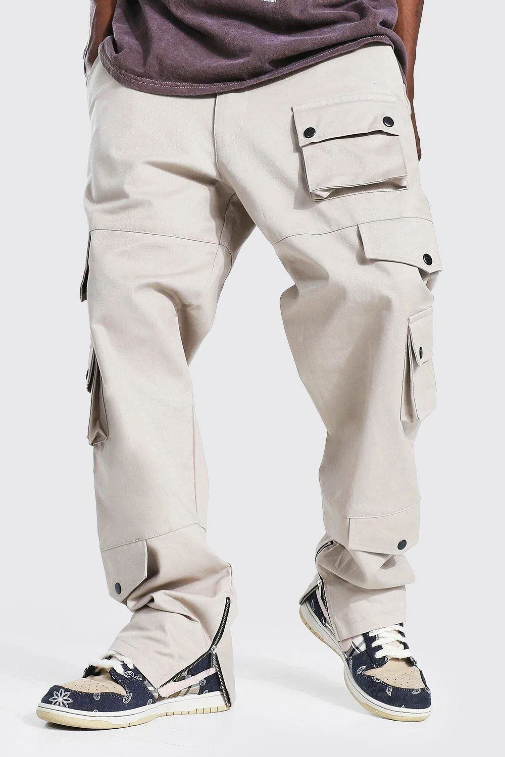 Fixed Waistband Relaxed Twill Cargo Pants