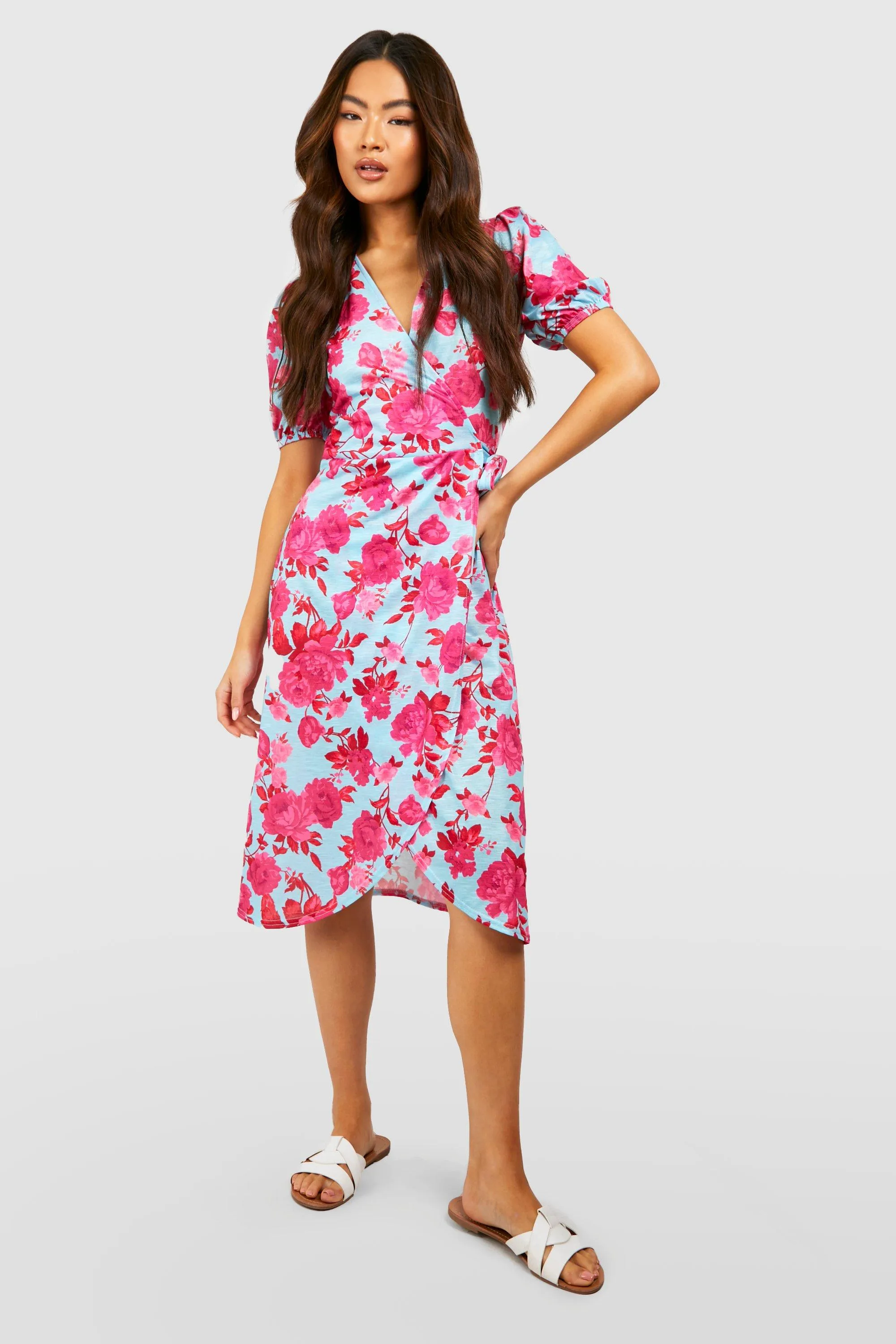 Floral Midi Wrap Dress