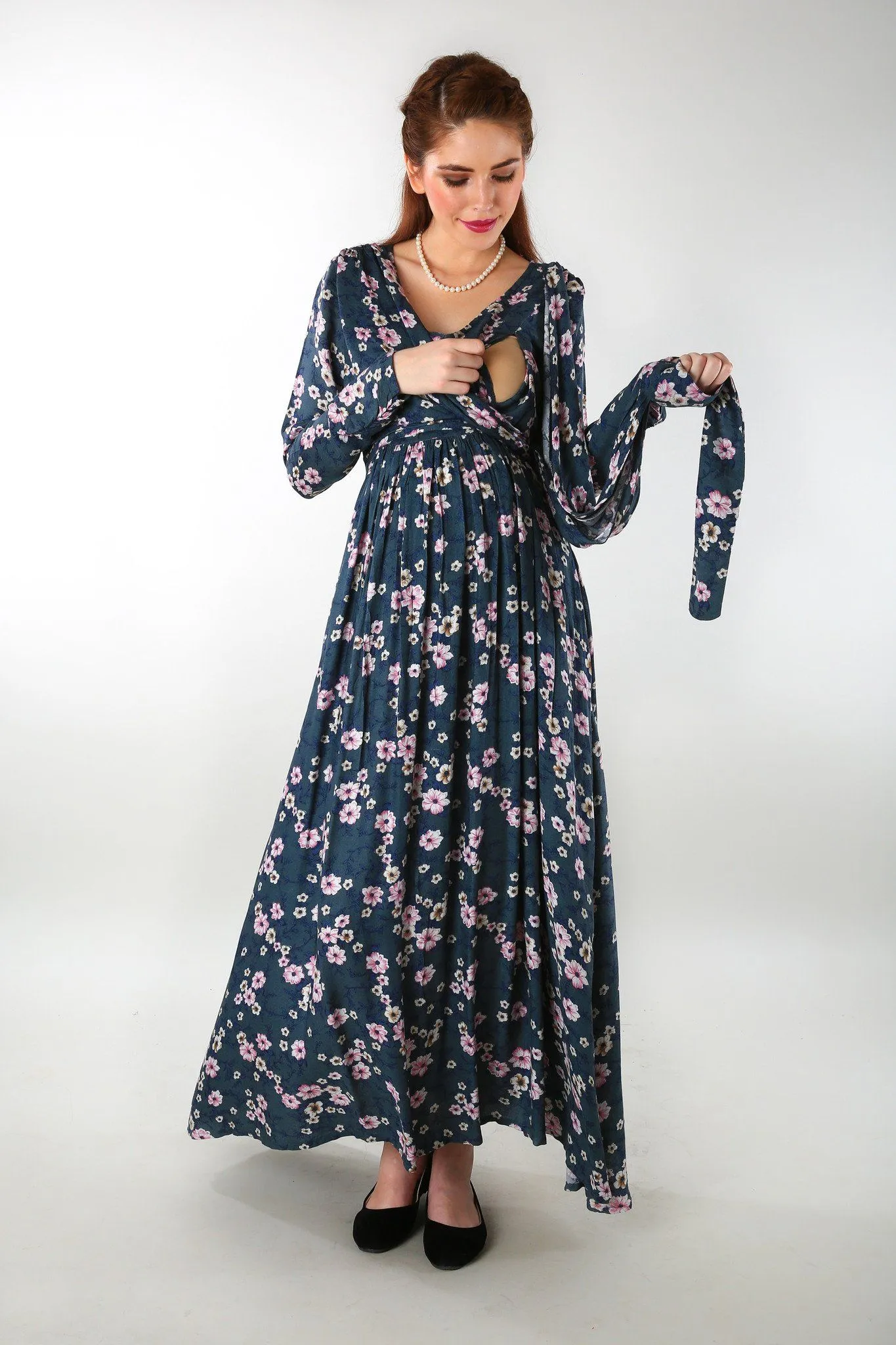 Floral Rich Print Front Wrap Maternity Dress