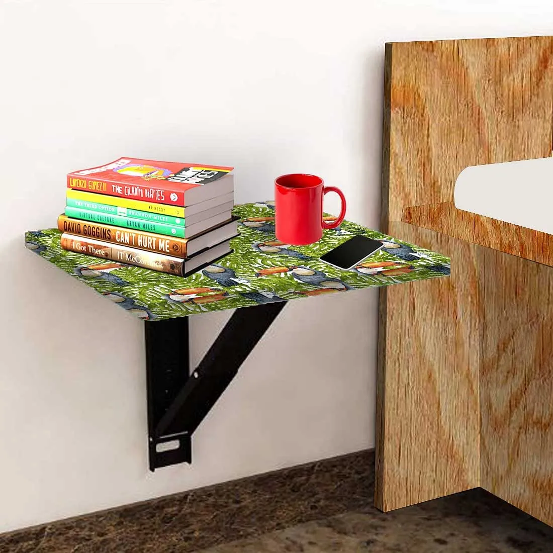 Folding Mounted Side Table For Bedroom- Birds
