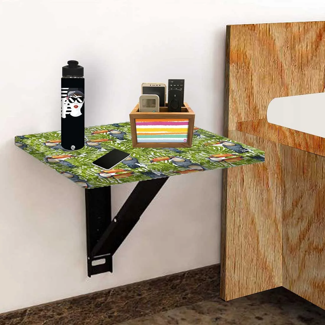 Folding Mounted Side Table For Bedroom- Birds