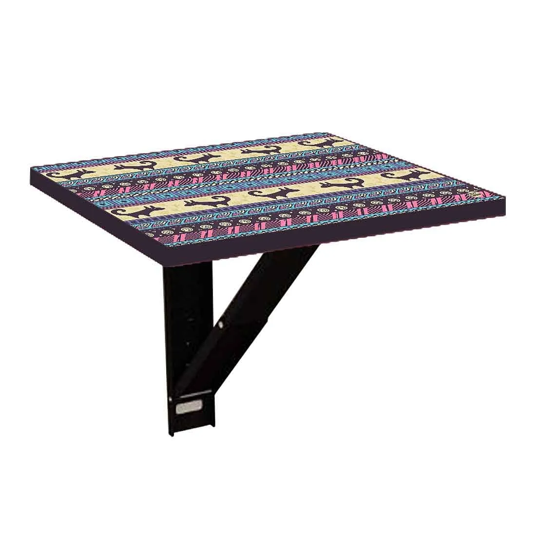 Folding Side Table for Bedroom - Aztec Blue Cream Pattern