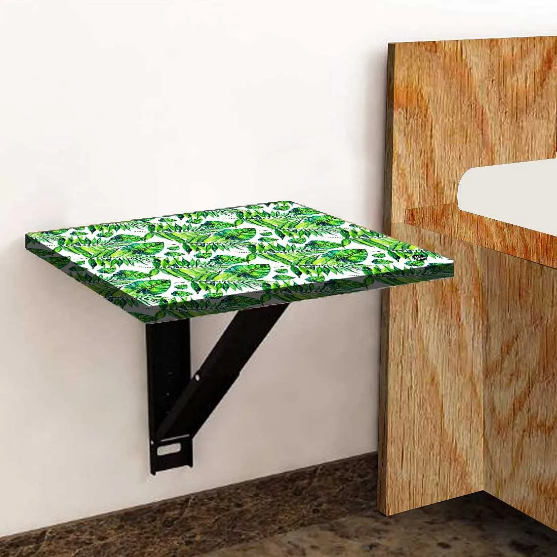 Folding Side Table for Bedroom - Dark Green Tropical Leaf
