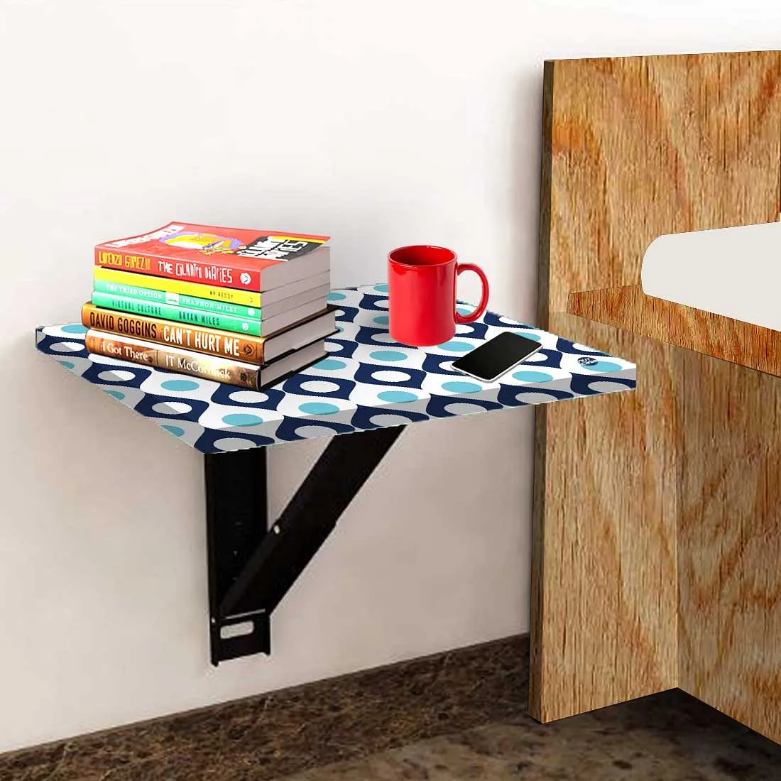 Folding Side Table Wall Mounted For Bedroom- Shades of Blue Retro