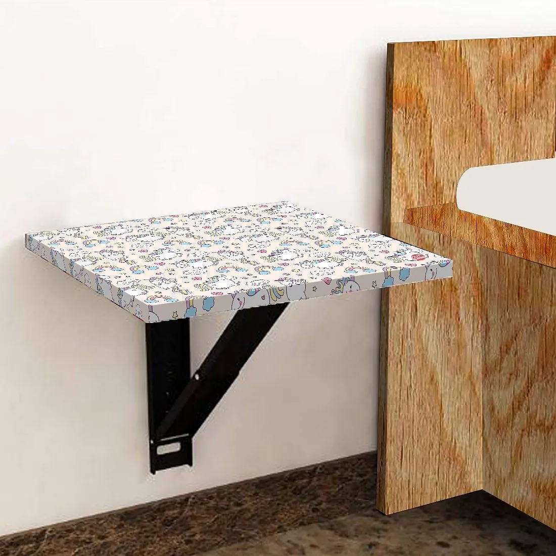 Folding Wall Mount Bedside Table - Unicorn