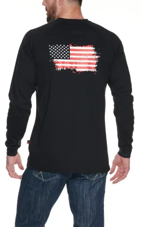 Forge Workwear Men's Black With American Flag Graphic FR Long Sleeve Work T-Shirt