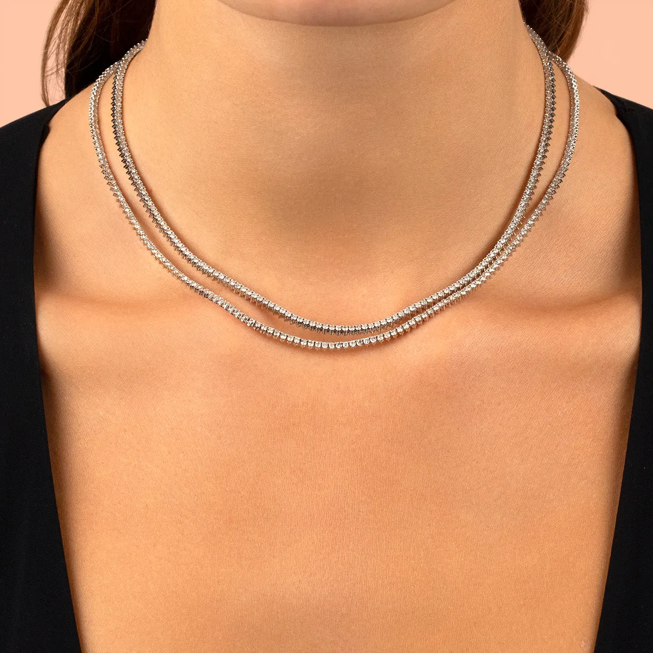 Four Prong Tennis Necklace | 3 Carat Diamond | 14K Gold