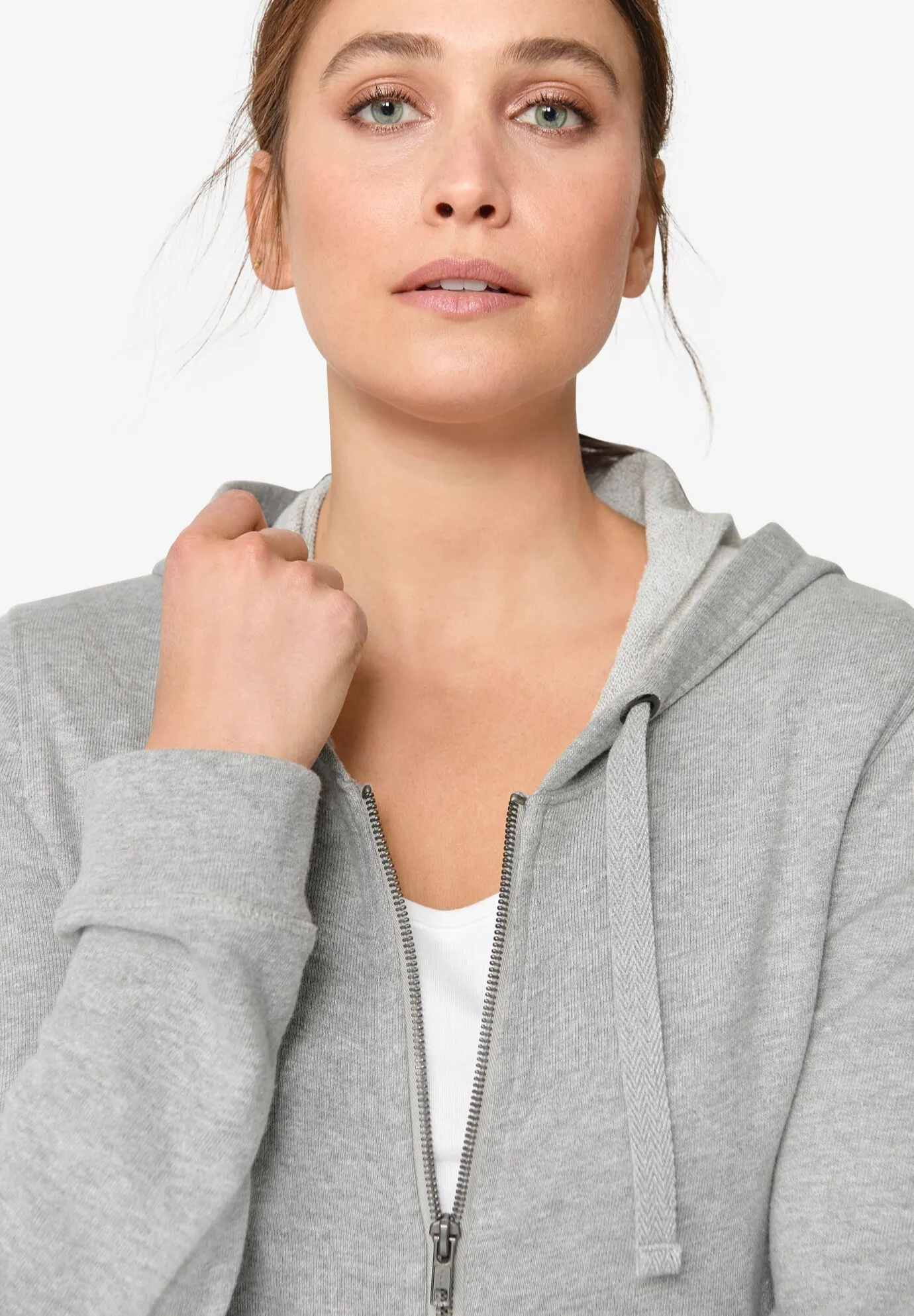 French Terry Long Zip Front Hoodie
