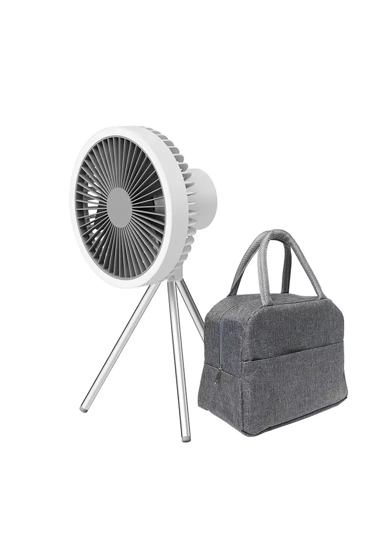 FUNKY.sg [Free Bag] Portable Camping Fan Powerbank with LED Light 10000mAh - White