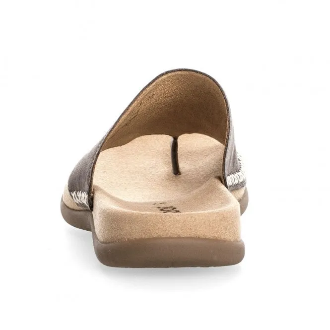 Gabor  Womens 700.13 Lanzarote Stone Grey Leather Toe Loop Mules