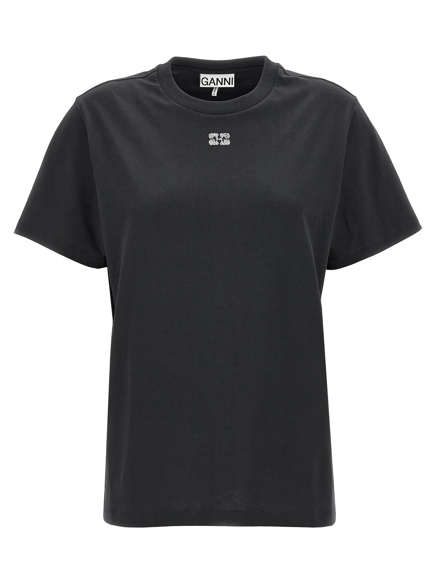 GANNI    Ganni Rhinestone Logo T Shirt