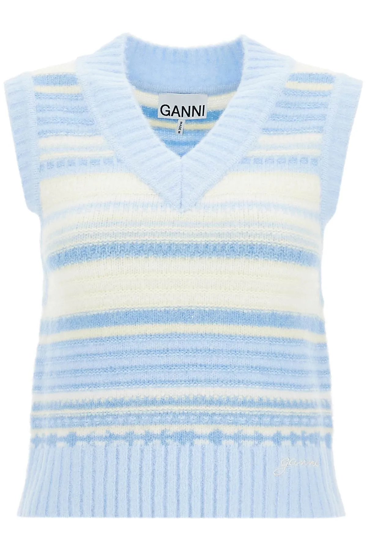 Ganni soft striped knit vest with a comfortable