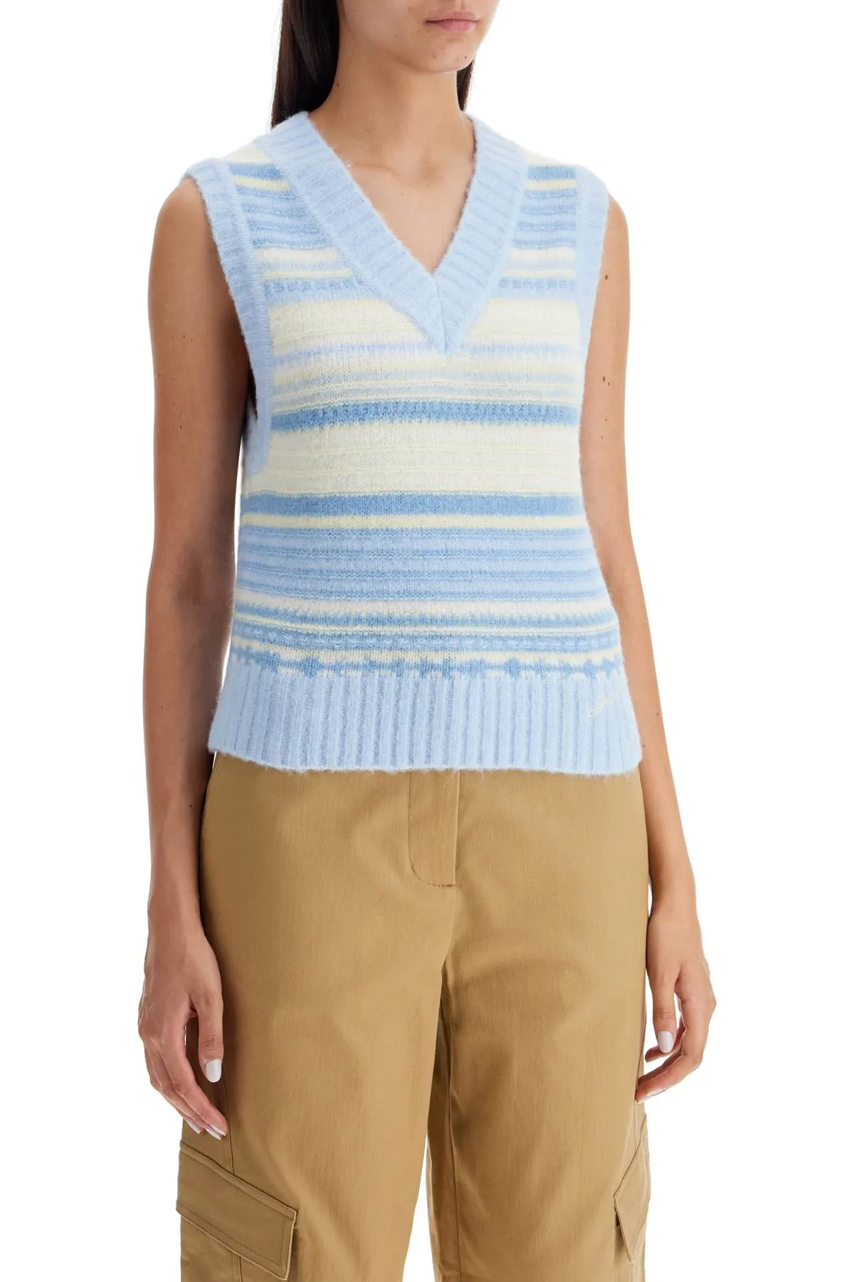 Ganni soft striped knit vest with a comfortable