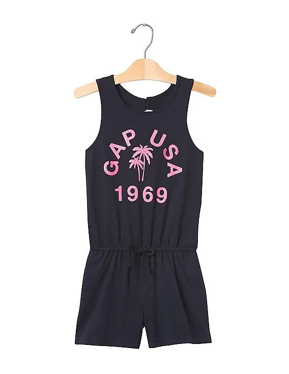 GAP Girls Blue Graphic Open Back Romper