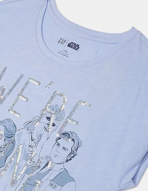 GAP Girls Blue Star Wars™ Sequin Graphic T-Shirt