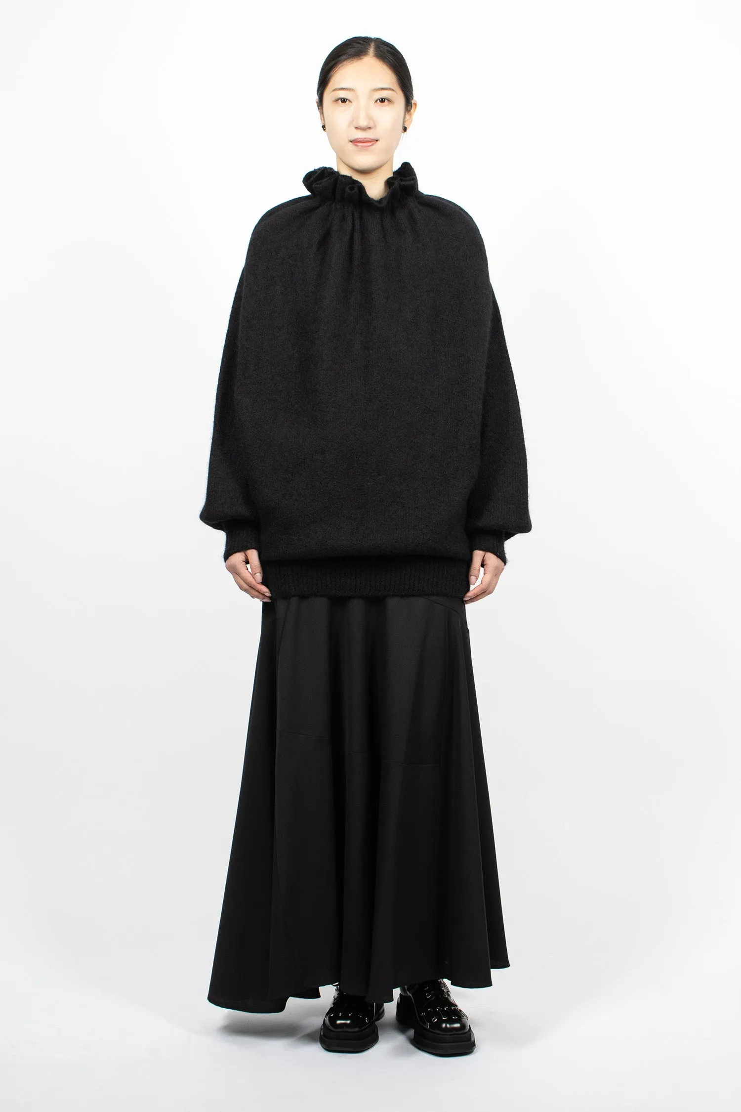 Gathered Pleated Neck Jumper Black