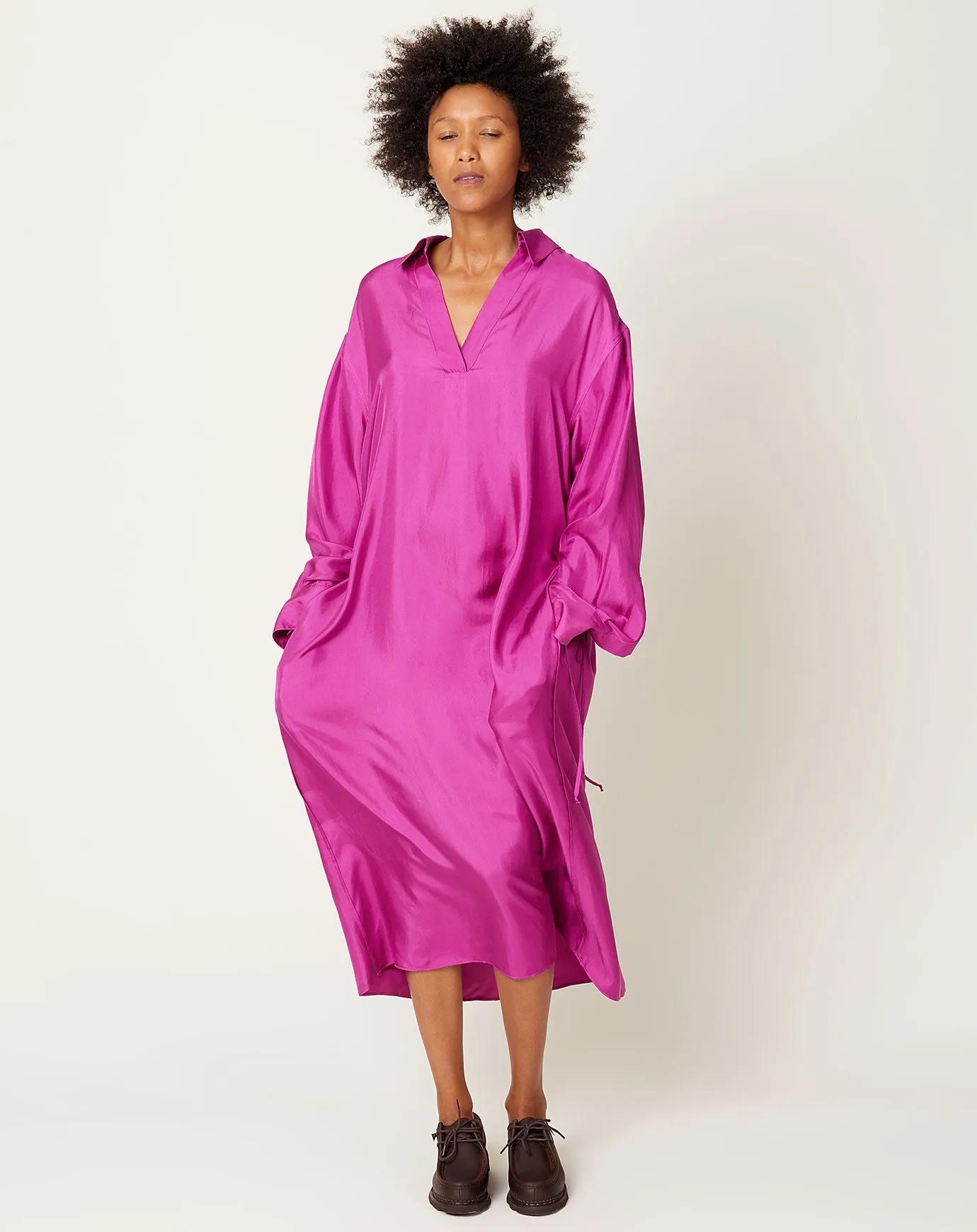 Gathered Polo Dress in Fuschia