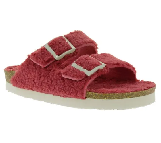 GENUINS Mules de fieltro para mujer sandalia orgánica vegana G103995 rojo