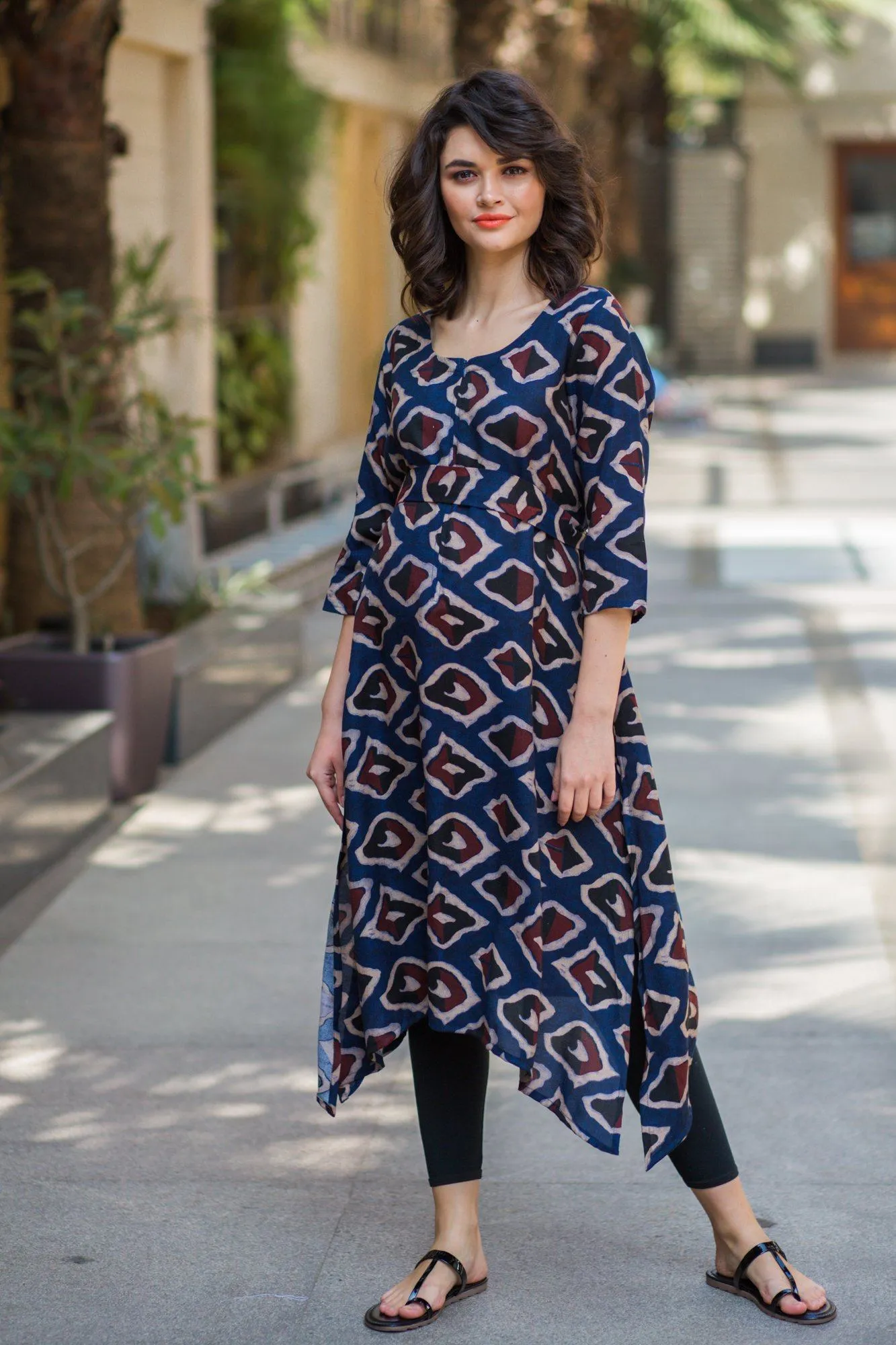 Geometrical Navy Maternity & Nursing Kurta