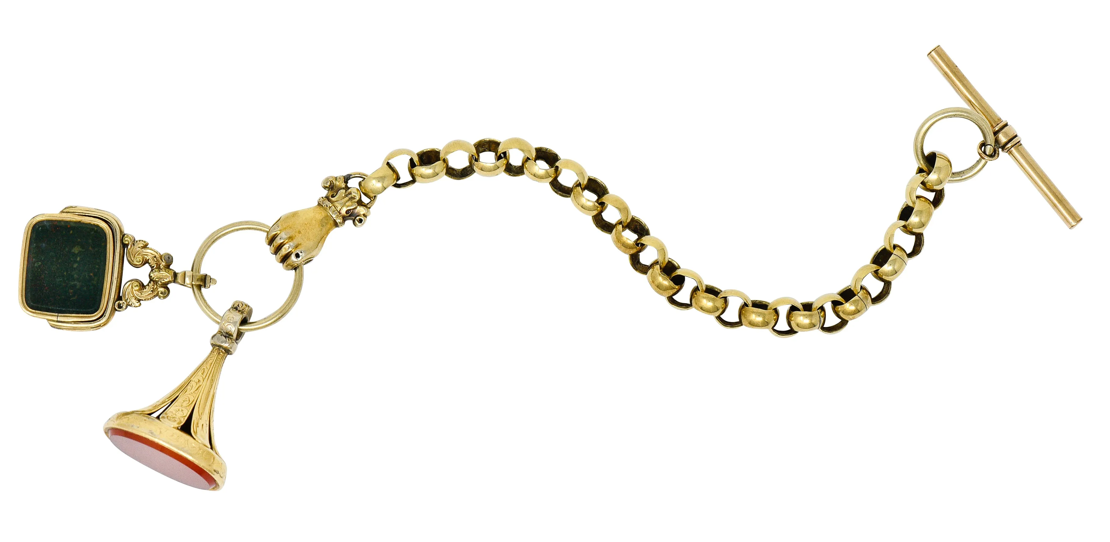 Georgian 14 & 18 Karat Gold Fob Charm Hand Bracelet