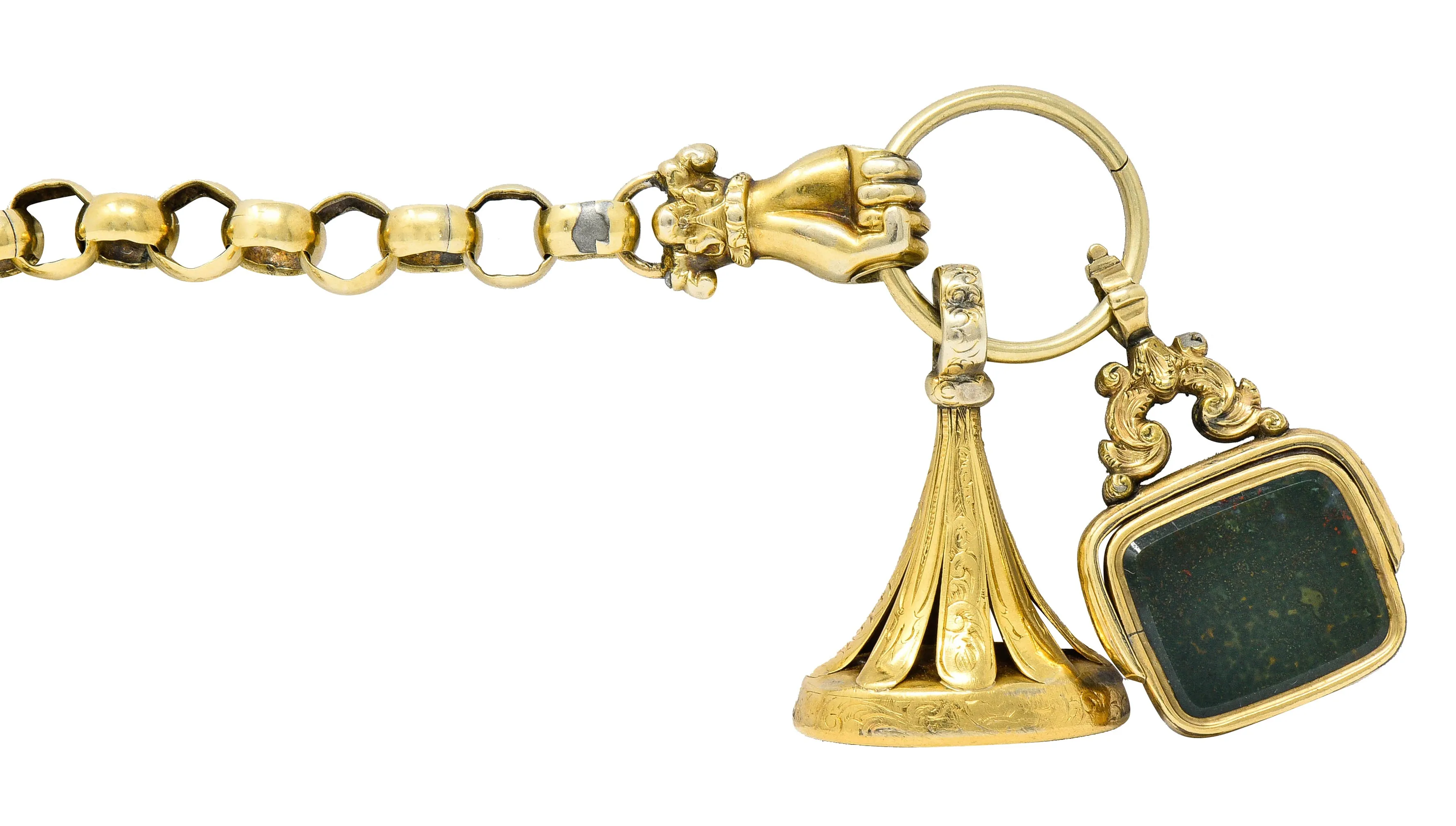 Georgian 14 & 18 Karat Gold Fob Charm Hand Bracelet