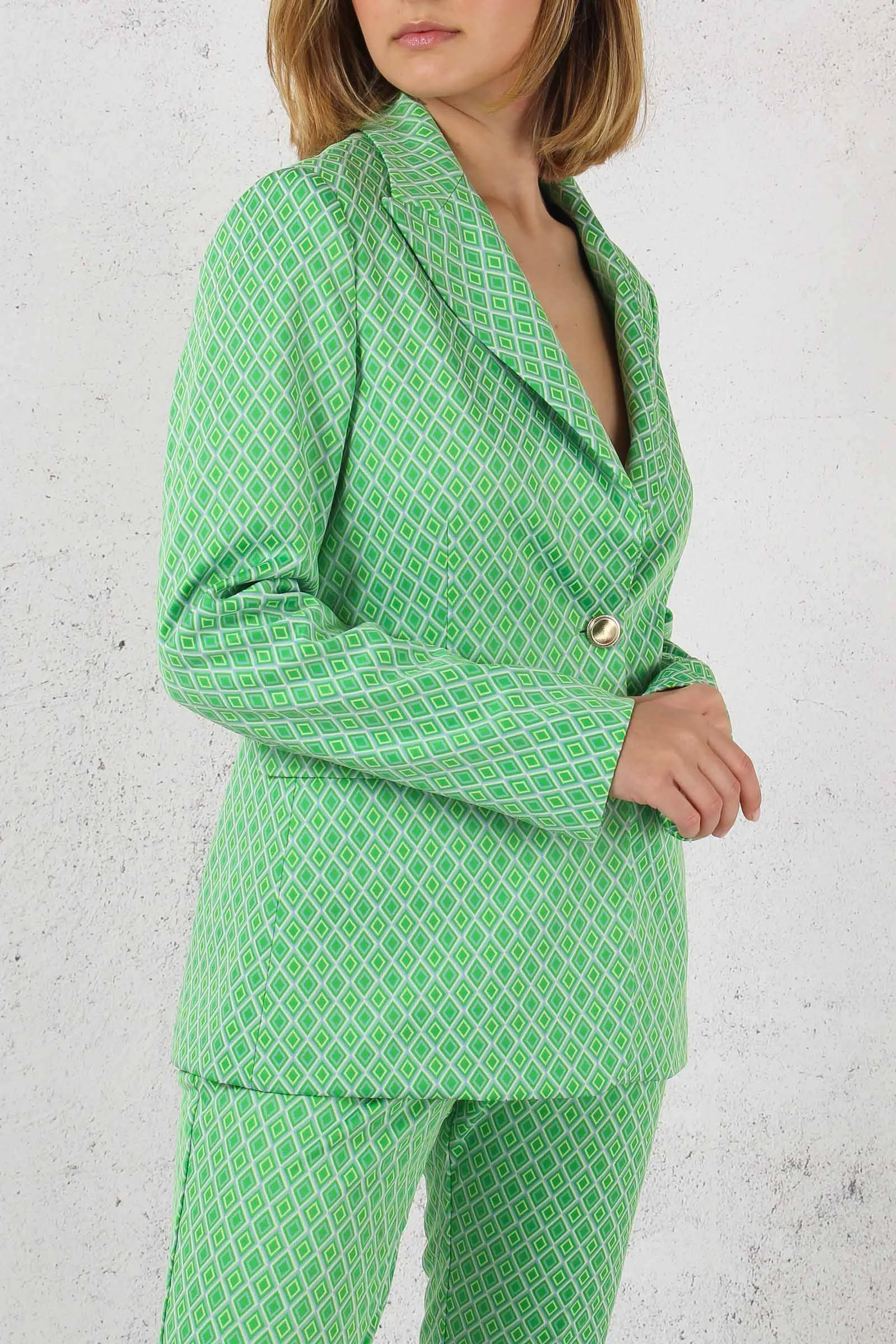 Giacca Lunga Geometrica Optical Green/natura