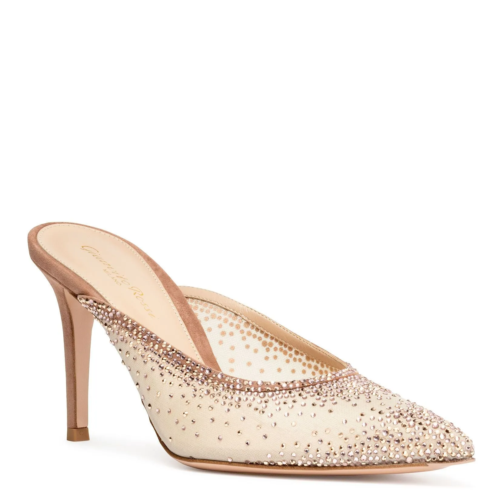 Gianvito Rossi Nude suede and organza 85 mules