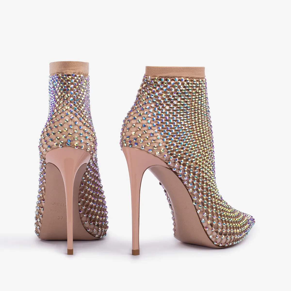 GILDA ANKLE BOOT 120 mm Skin nude fishnet ankle boot with Crystals