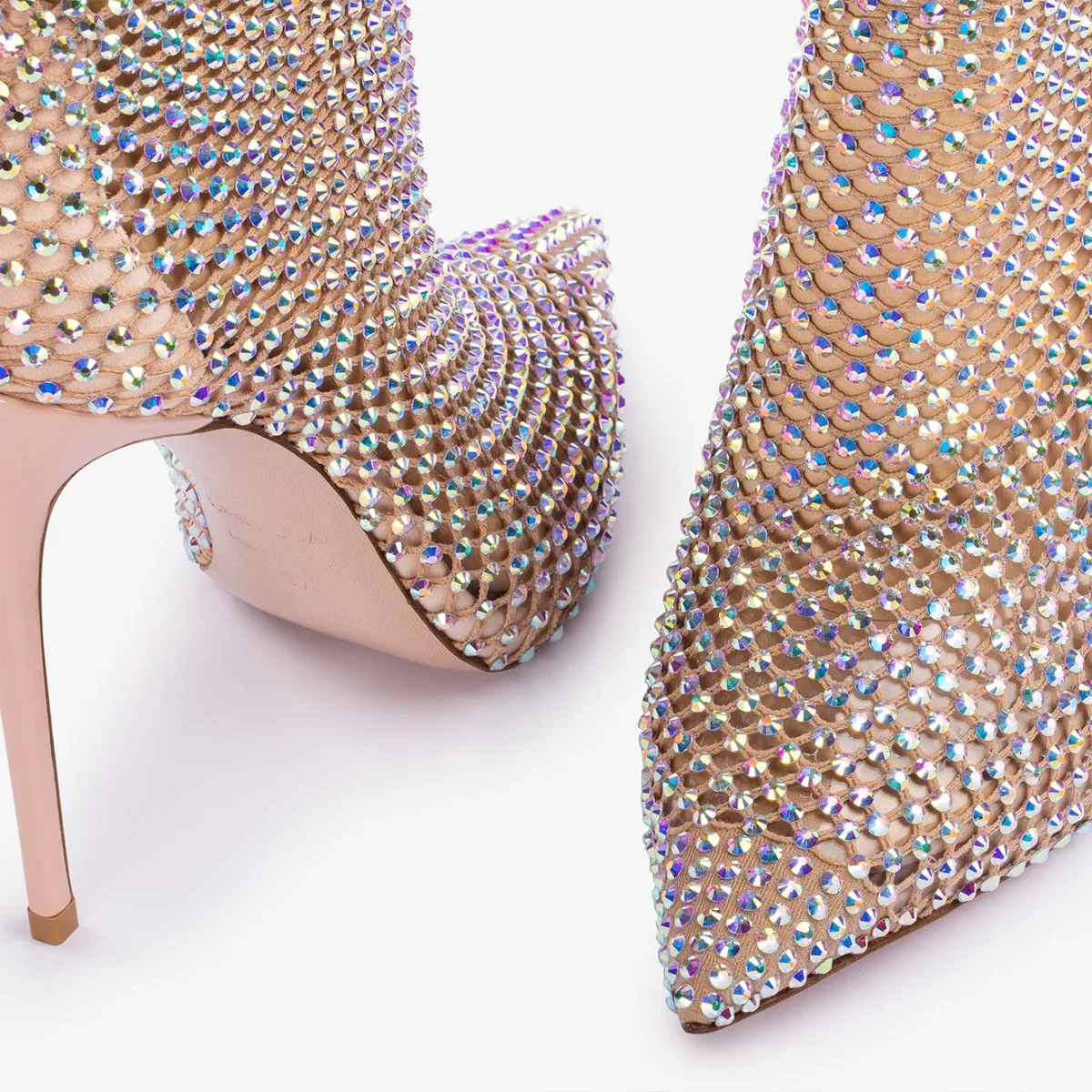 GILDA ANKLE BOOT 120 mm Skin nude fishnet ankle boot with Crystals