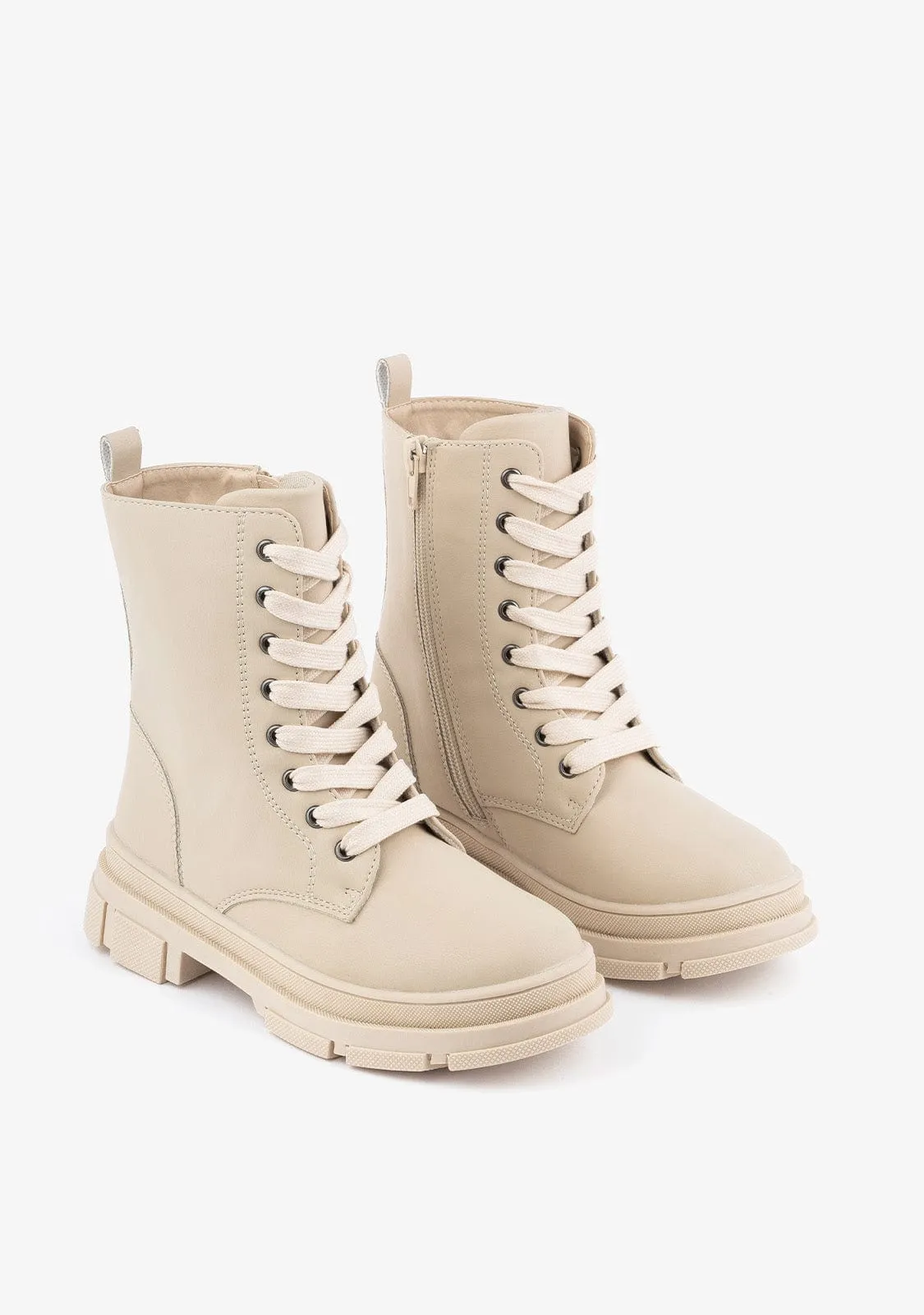 Girl's Beige Basic Ankle Boots