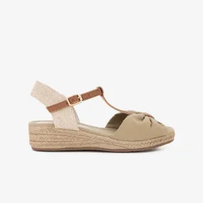Girl's Beige Canvas Wedge Sandals
