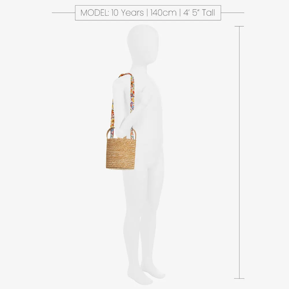 Girls Beige Straw Shoulder Bag (46cm)