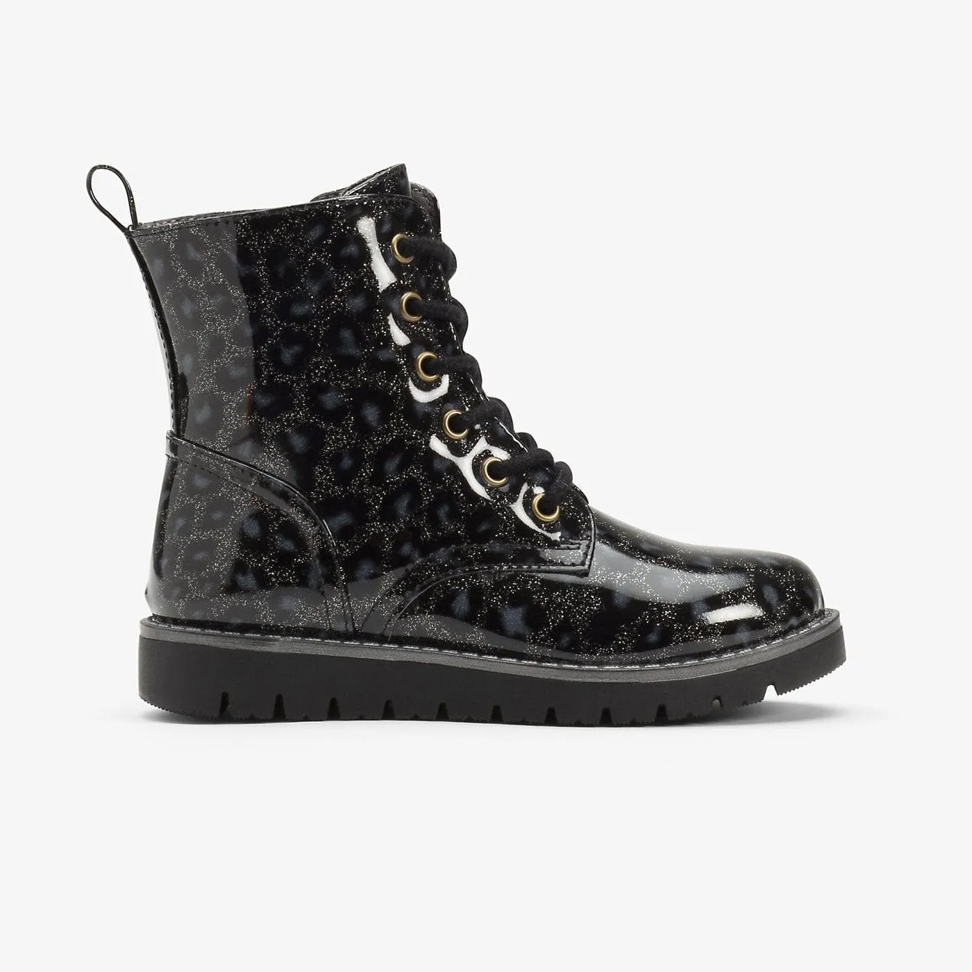 Girl's Black Glitter Leopard Boots