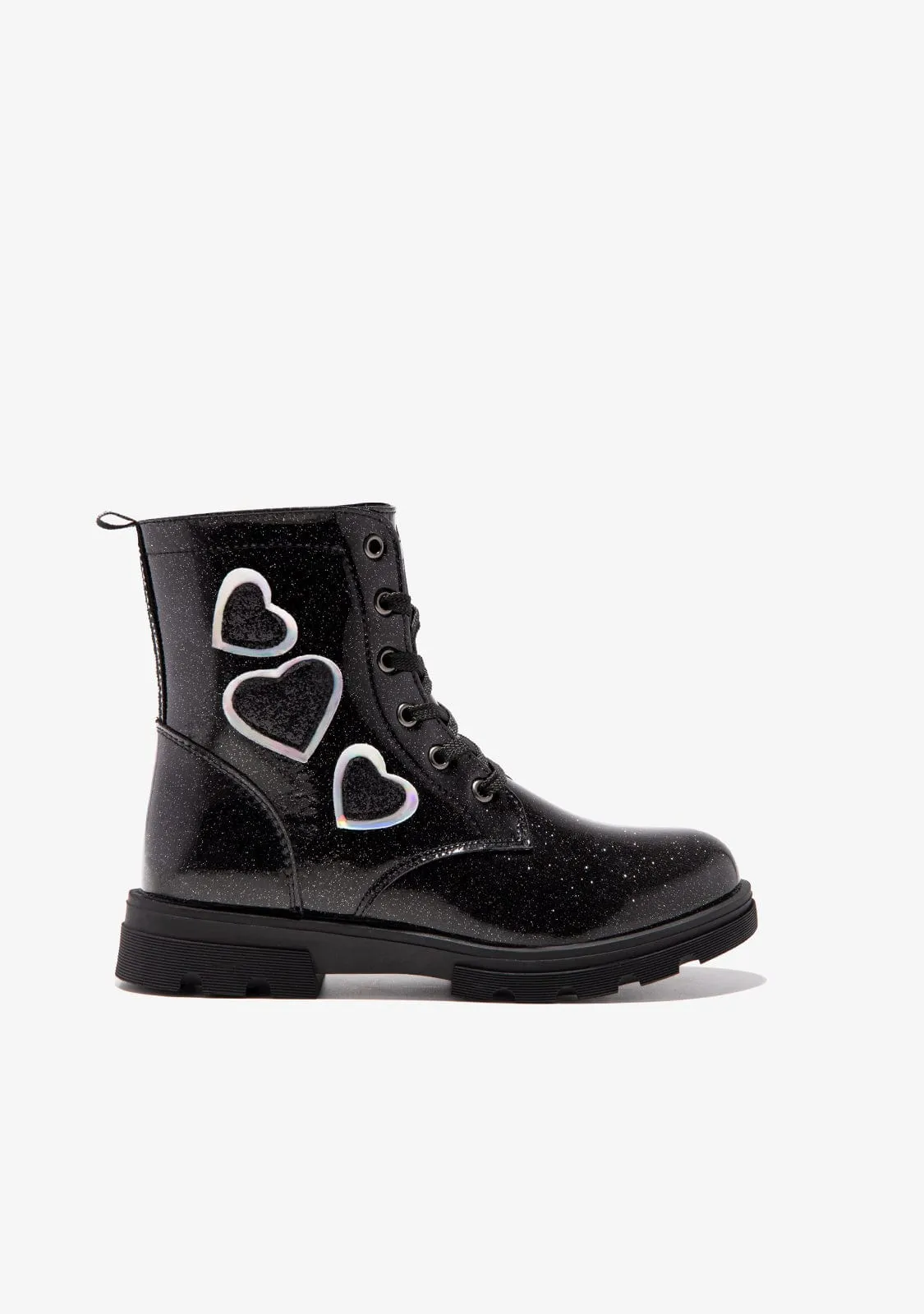 Girl's Black Hearts Cord Ankle Boots