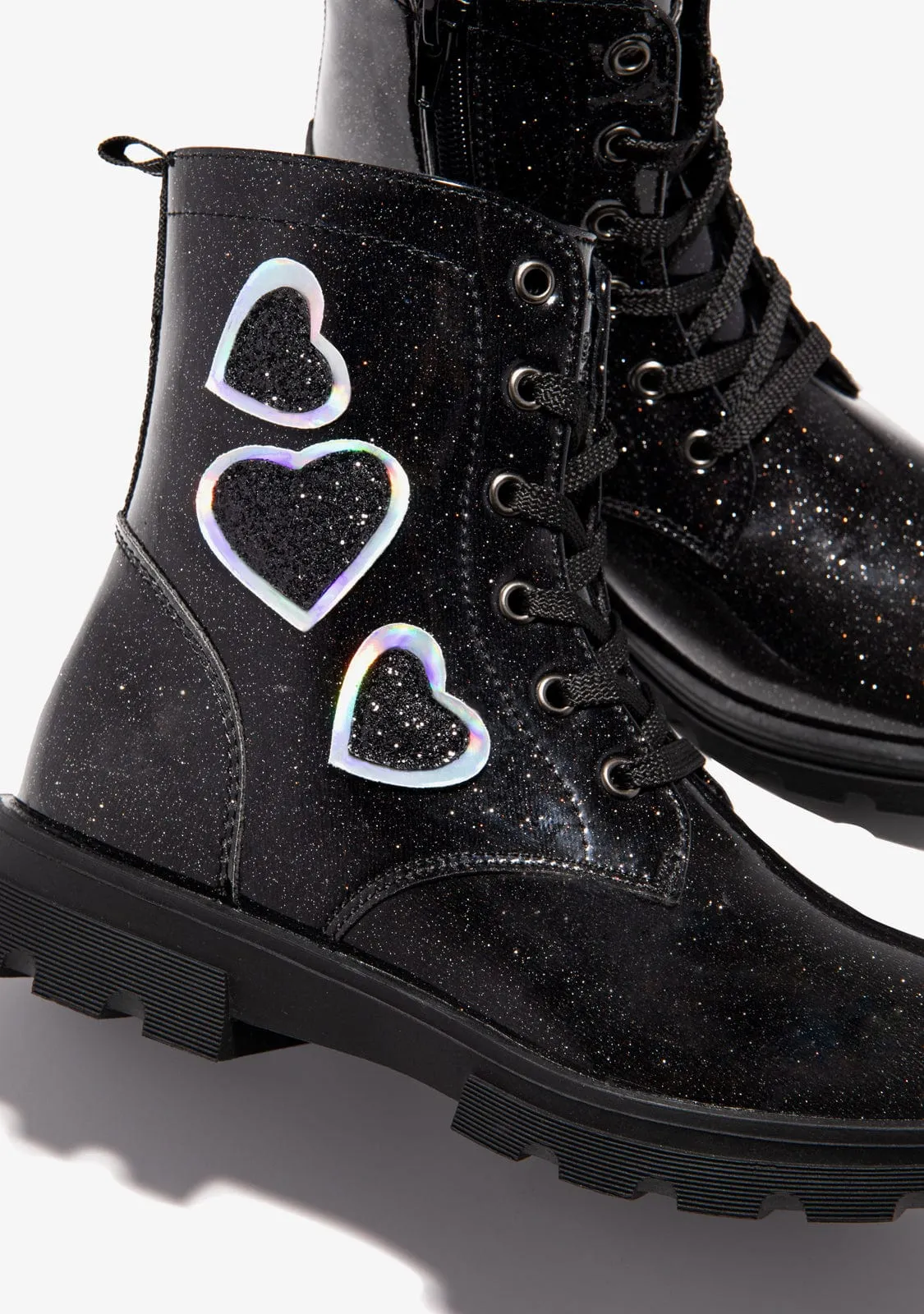 Girl's Black Hearts Cord Ankle Boots