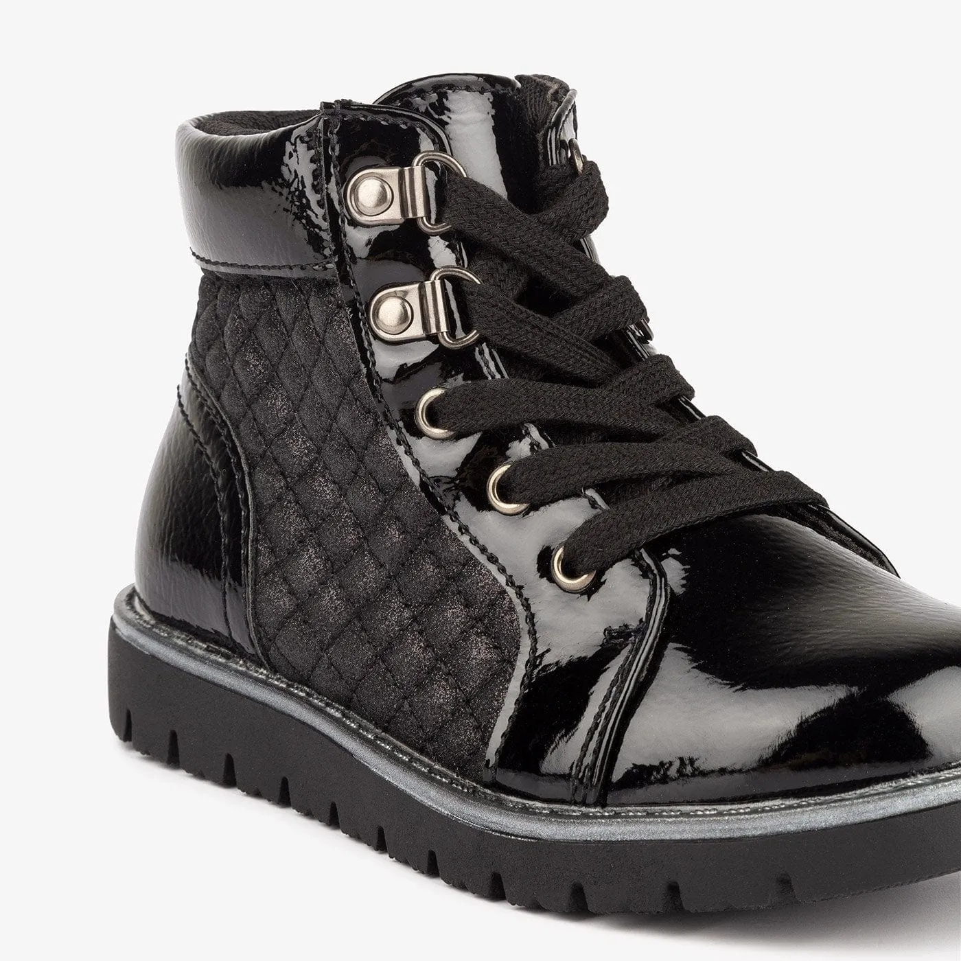 Girl's Black Quilted Patent Leather Boots