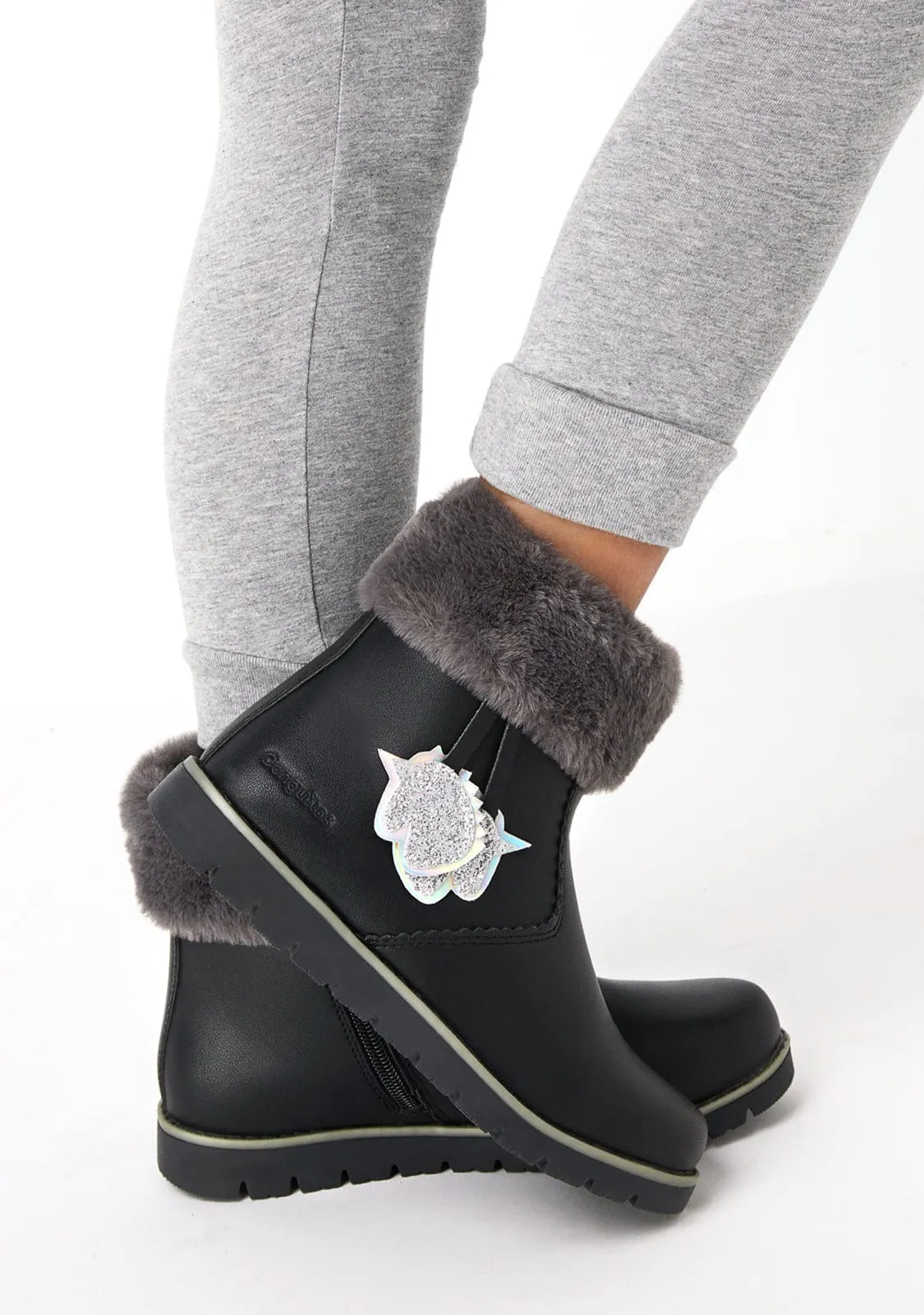 Girl's Black Unicorn Boots