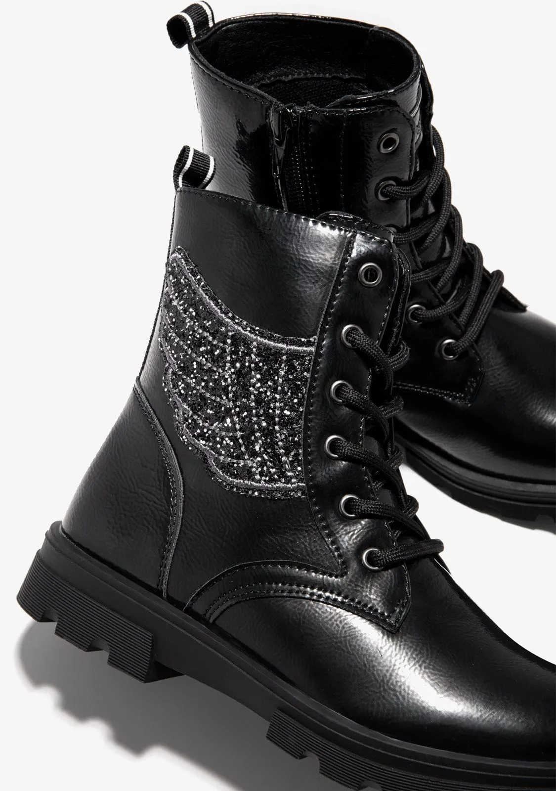 Girl's Black Unicorn Cord Ankle Boots