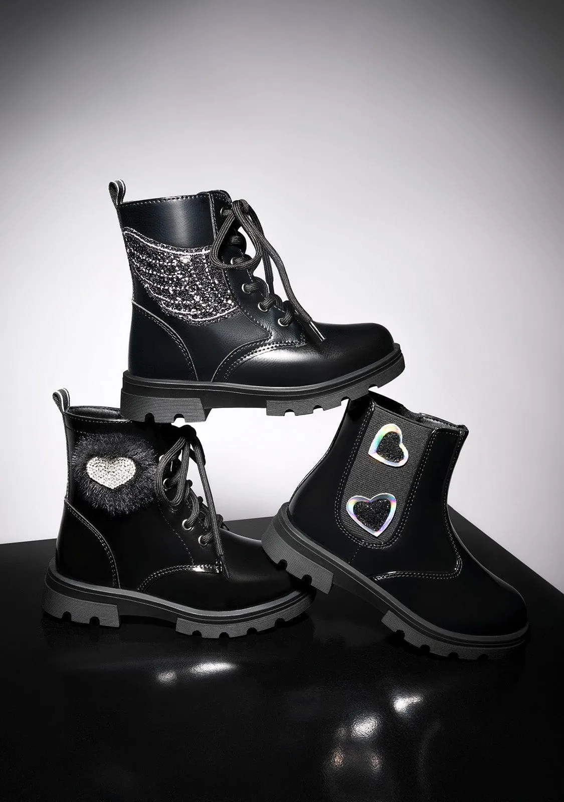 Girl's Black Unicorn Cord Ankle Boots