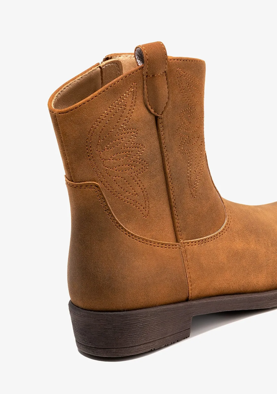 Girl's Camel Cowboy Ankle Boots