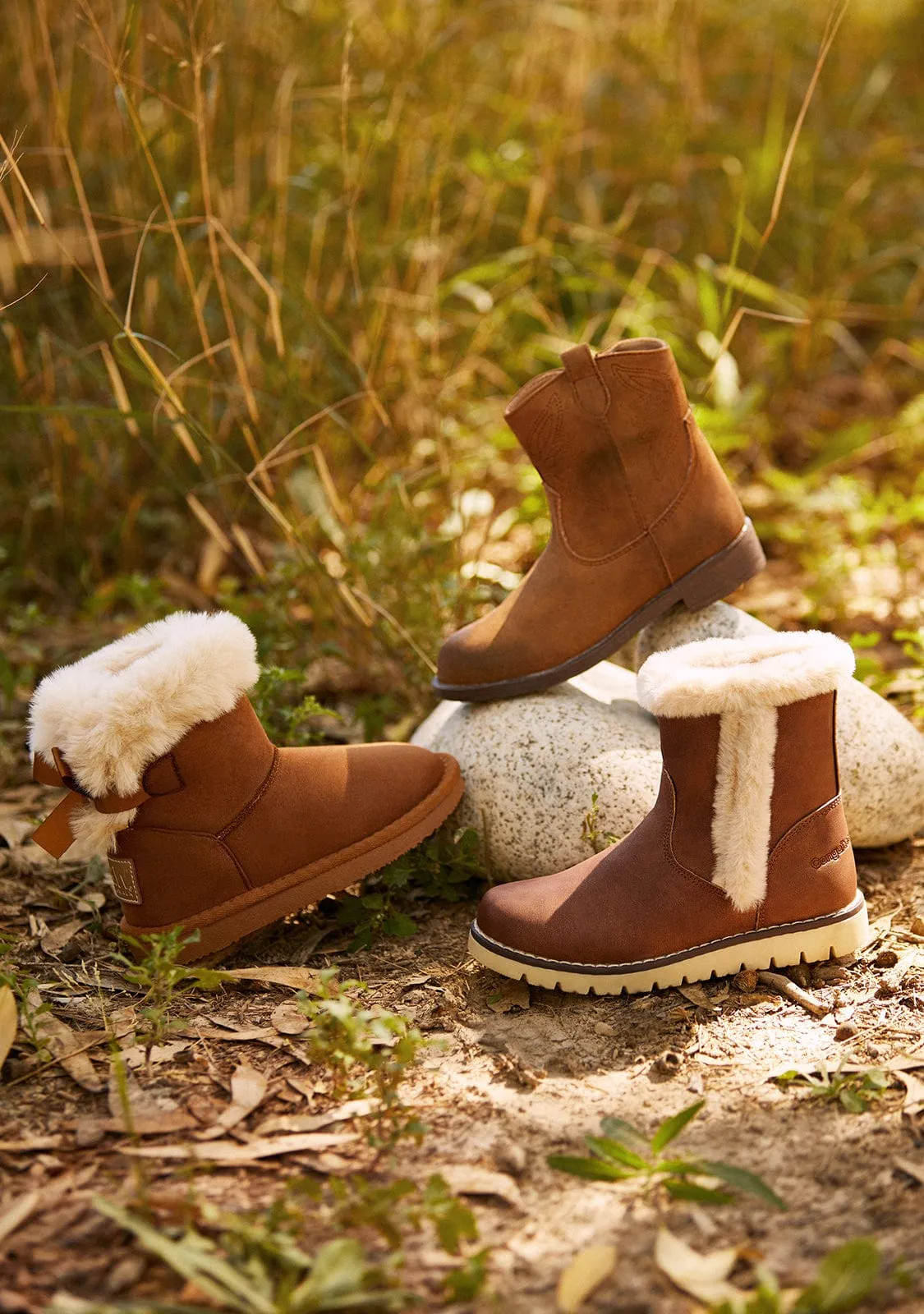 Girl's Camel Cowboy Ankle Boots