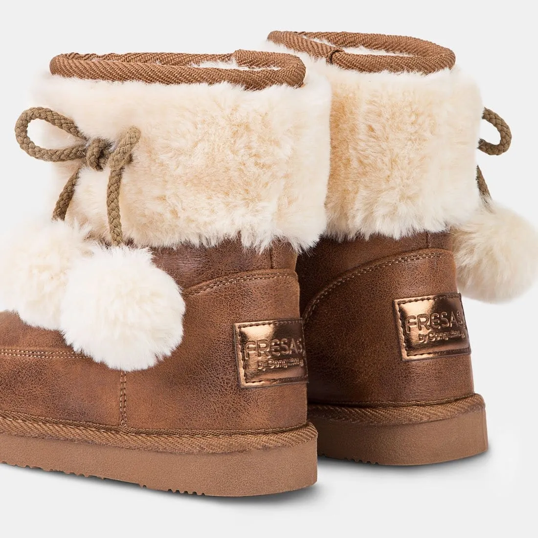 Girl's Camel Pompoms Fur Australian Boots