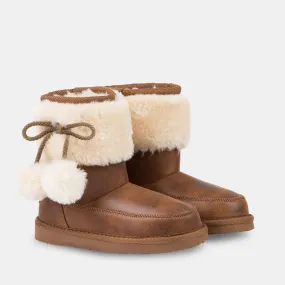 Girl's Camel Pompoms Fur Australian Boots