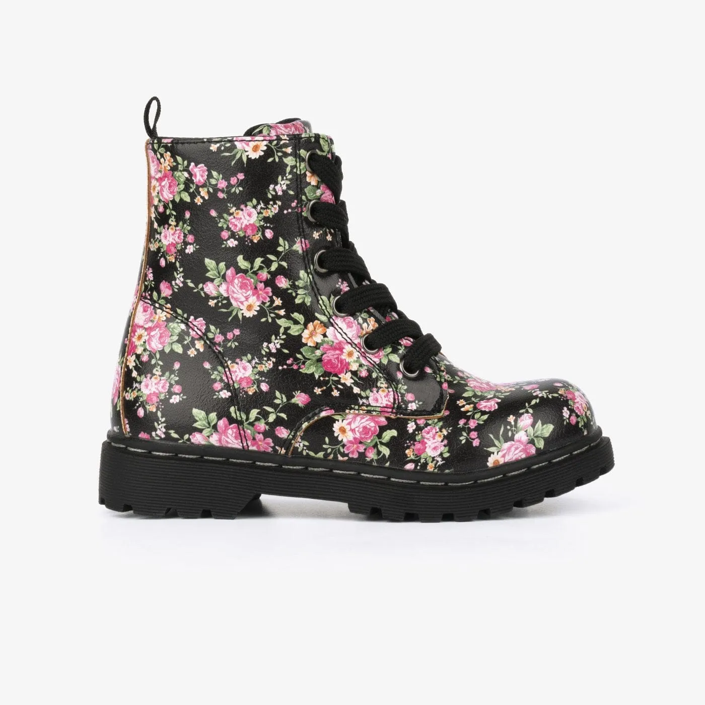 Girl's Flowers Black Boots