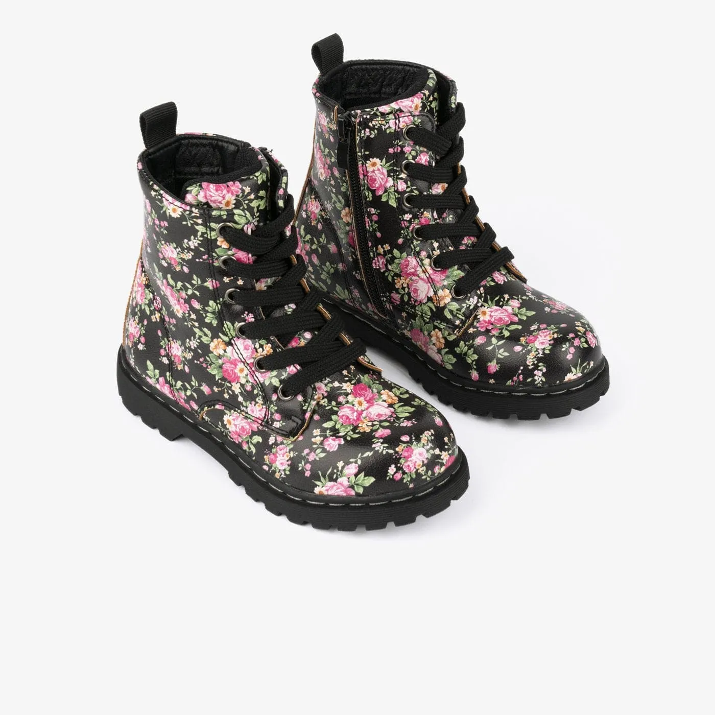 Girl's Flowers Black Boots