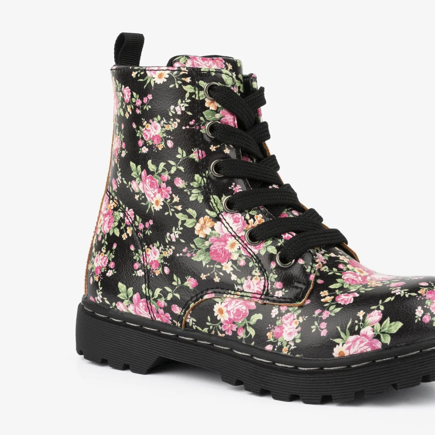 Girl's Flowers Black Boots