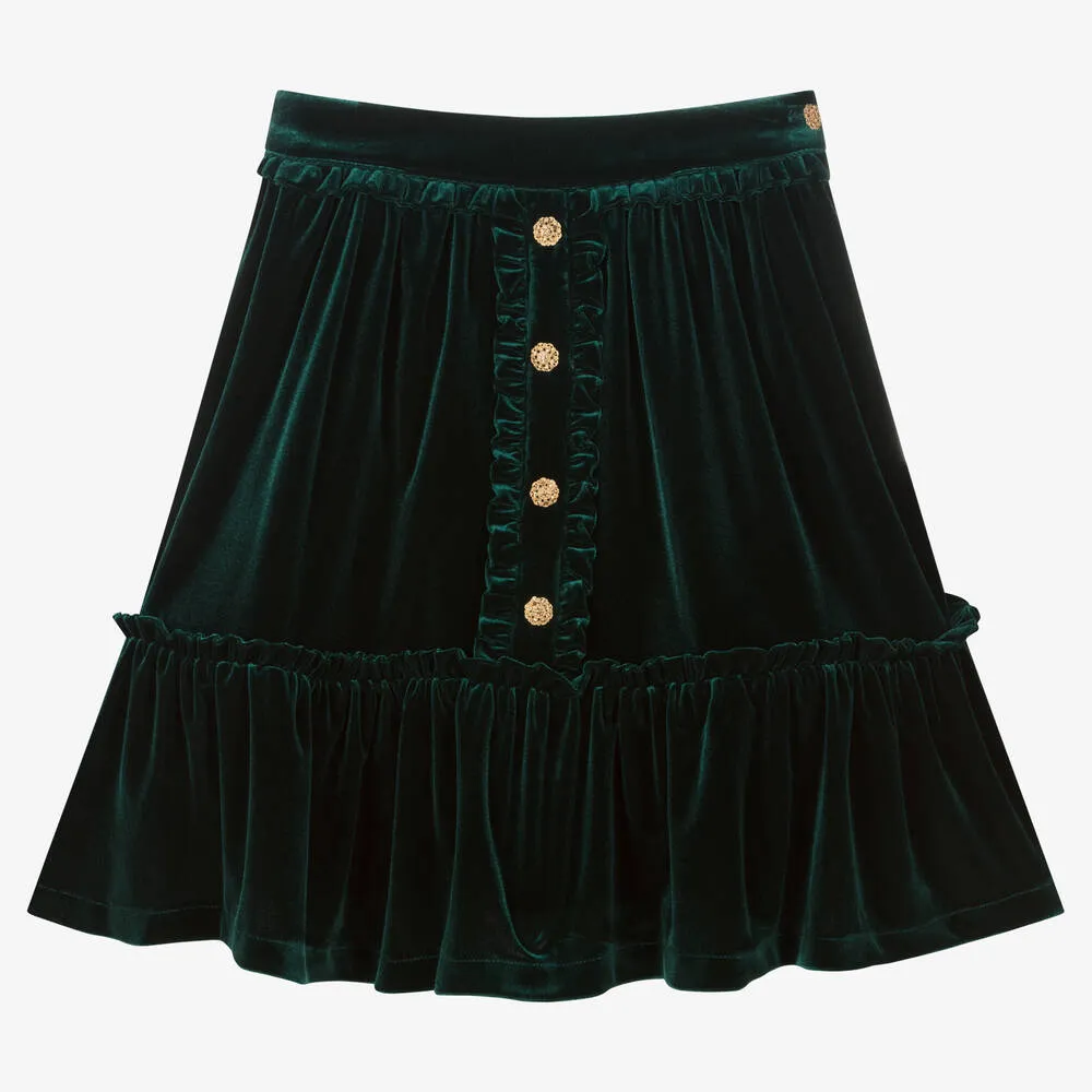 Girls Green Velour Skirt