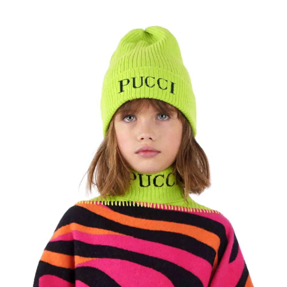 Girls Green Wool Knit Beanie Hat