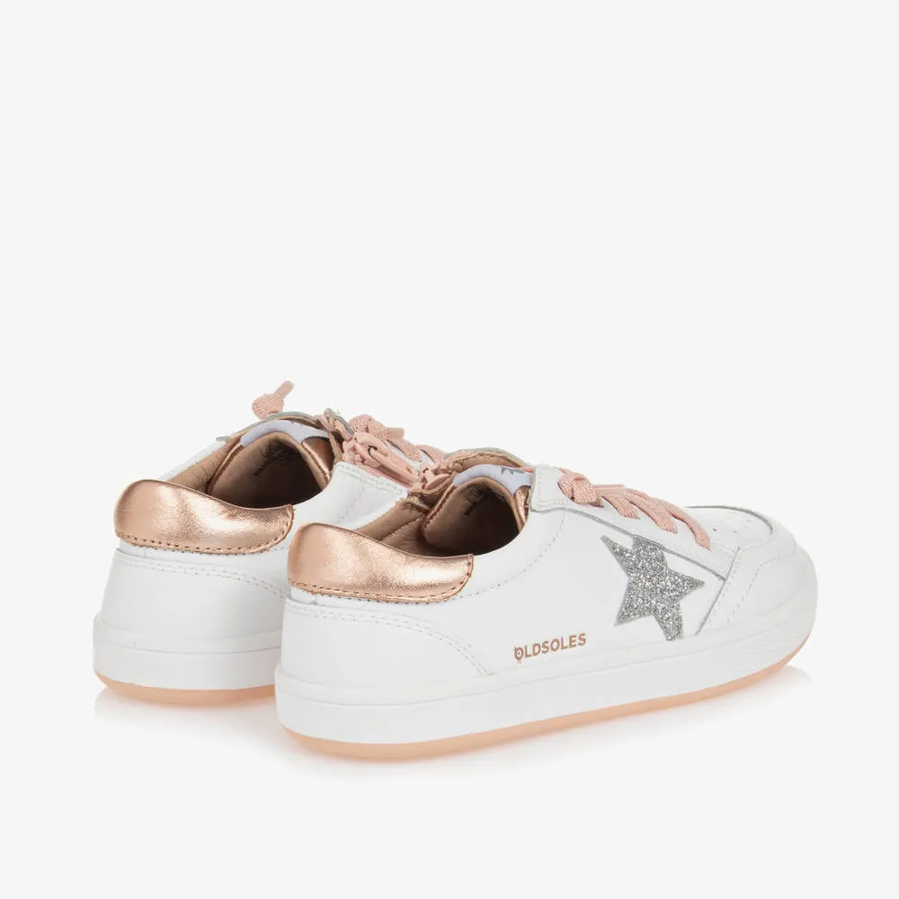 Girls White & Rose Gold Leather Trainers