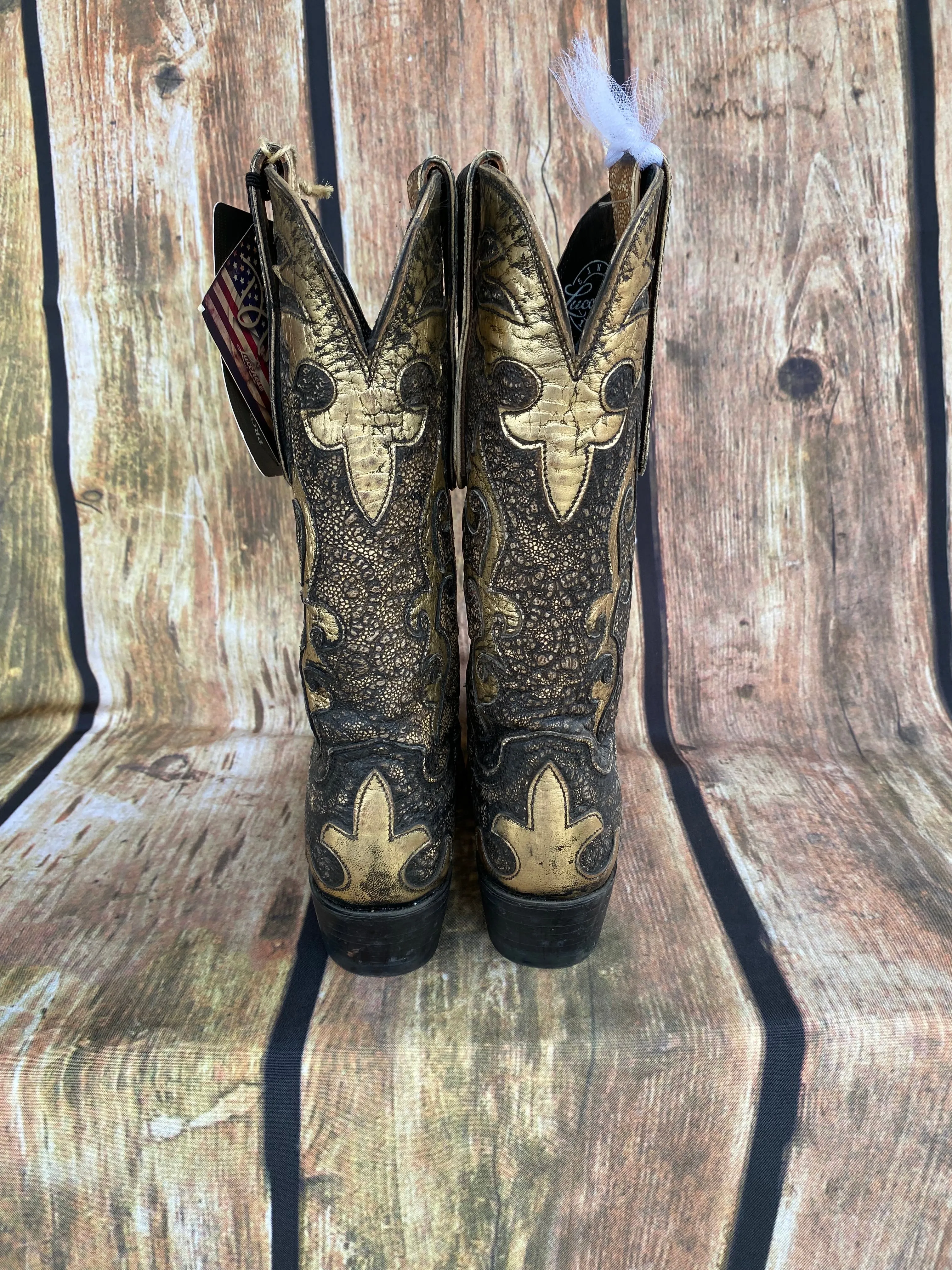 Gold Crinkle Studded Boot - Lucchese